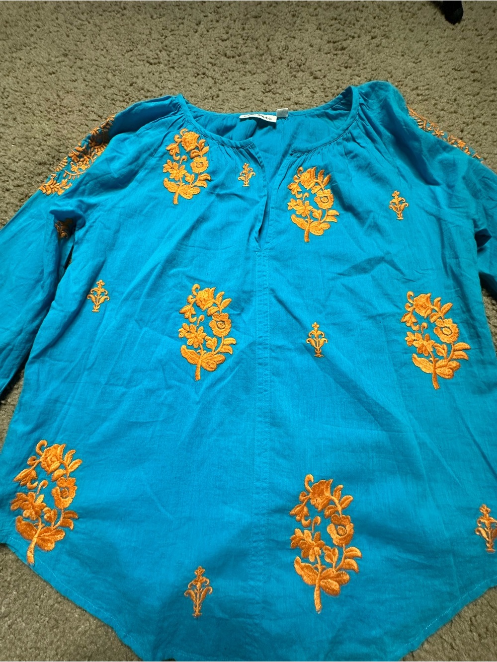 Roller Rabbit Turquoise Tunic with Orange Floral Embroidery